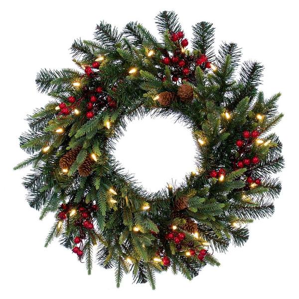 24" Artificial Mixed Pine Cone Berry Pinecone Wreath