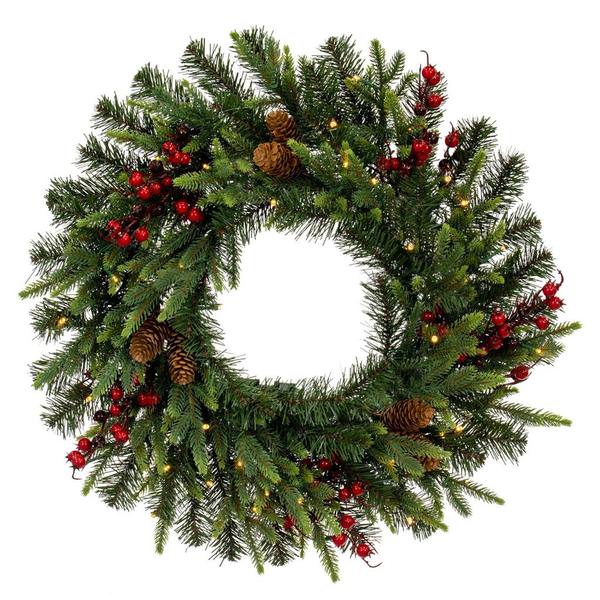 24" Artificial Mixed Pine Cone Berry Pinecone Wreath