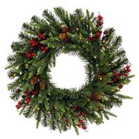 Vickerman 24" Artificial Mixed Pine Cone Berry Pinecone Wreath