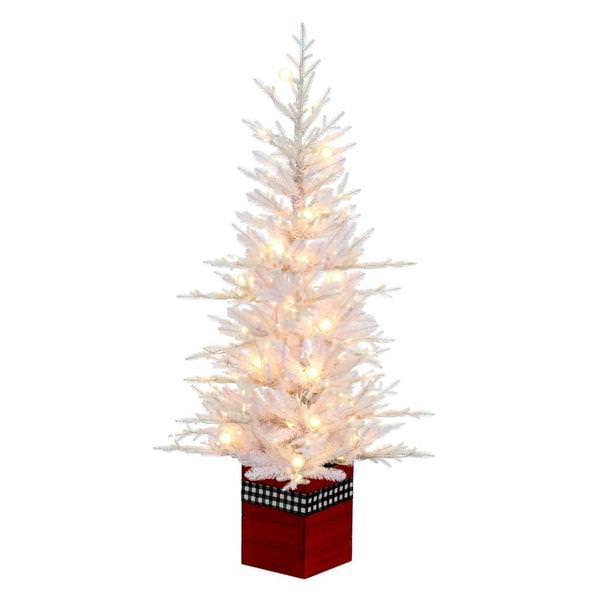 4' x 30" Potted White Fraser Fir 478 Tips 100 Warm White LED Lights