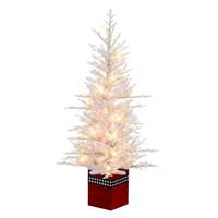 Vickerman 4' x 30" Potted White Fraser Fir 478 Tips 100 Warm White LED Lights