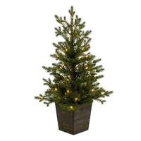 Vickerman 3' x 25" Artificial Potted Hemlock Wood Container 50 Dura-Lit® Warm White LED Lights