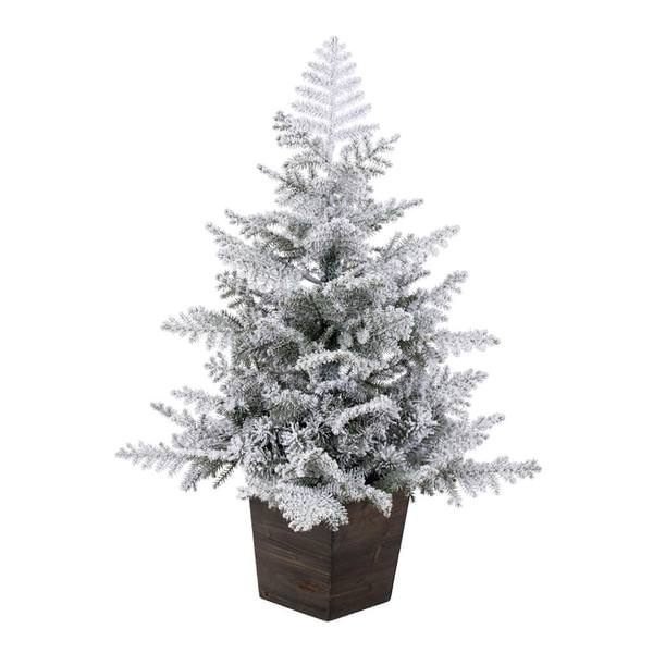 3' x 28" Artificial Potted Snowy Rosemary Pine Wood Container Unlit