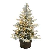 Vickerman 3' x 28" Artificial Potted Snowy Rosemary Pine Wood Container