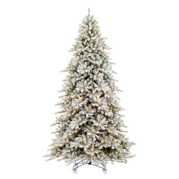 7.5' x 59" Artificial Flocked Bavarian Pine 750 Warm White Mini LED Lights