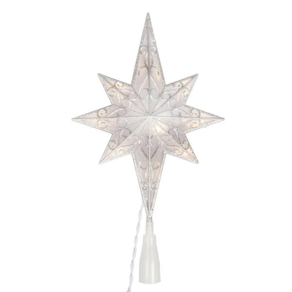 10 Light 14.5" Silver 8 Pointed Star Christmas Tree Topper