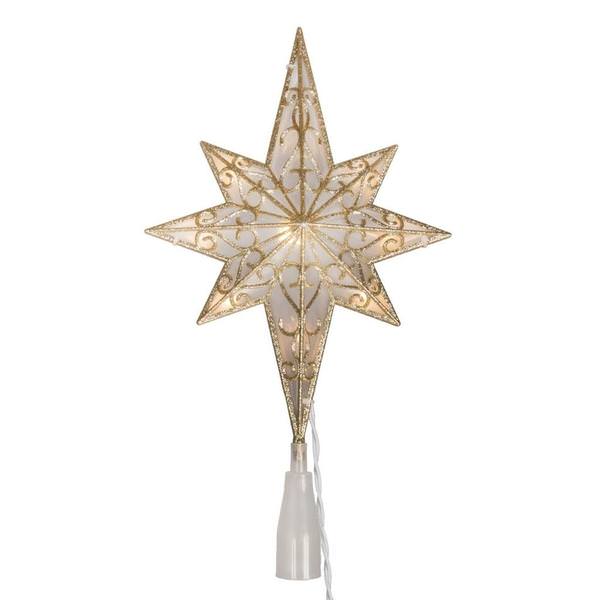10 Light 14.5" Gold 8 Pointed Star Christmas Tree Topper