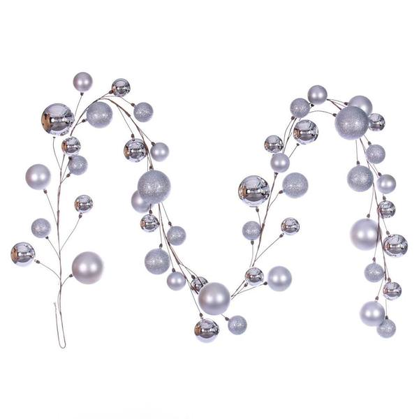 10' Silver Glitter/Matte/Shiny Assorted Ball Branch Wire Garland