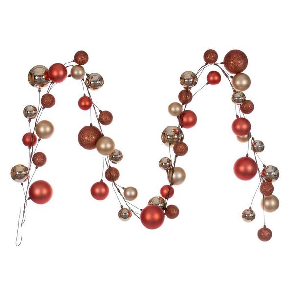 10' Champagne / Rose Assorted Ball Branch Wire Garland