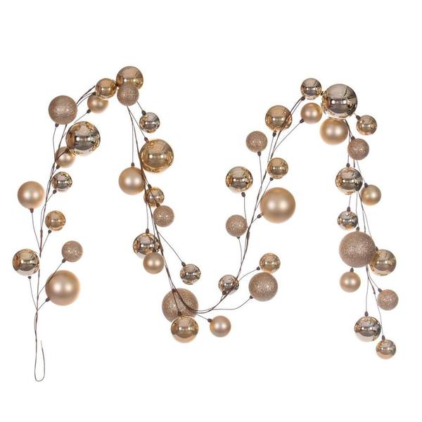 10' Champagne Assorted Ball Branch Wire Garland