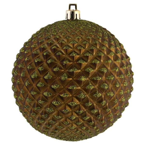 6" Olive Durian Glitter Ball Ornament Drill (4 Pack)