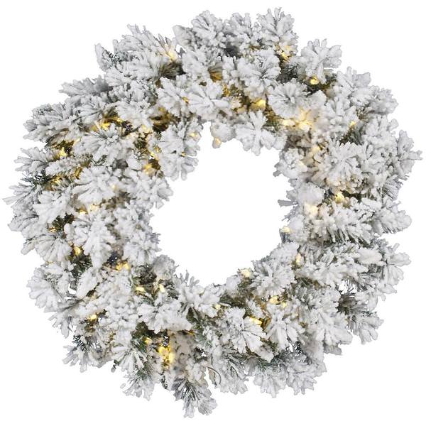 60" Artificial Flocked Snow Ridge Unlit Wreath 200 Warm White LED Lights