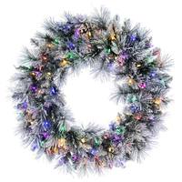 Vickerman 30" Flocked Jackson Pine Wreath 100 Multi-Color Lights
