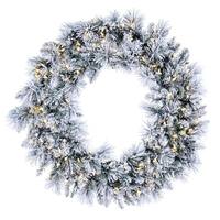 Vickerman 36" Flocked Jackson Pine Wreath 100 Warm White Lights