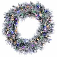 Vickerman 36" Flocked Jackson Pine Wreath 100 Multi-Color Lights