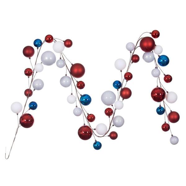 10' Red / White / Blue Assorted Ball Branch Wire Garland