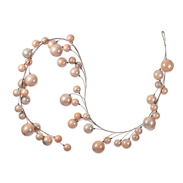 10' Rose Gold Pearl Branch Ball Wire Garland