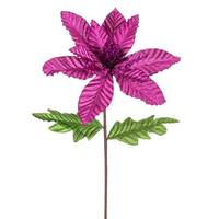 Vickerman 22" Fuchsia Velvet Glitter Trim Poinsettia (6 Pack)