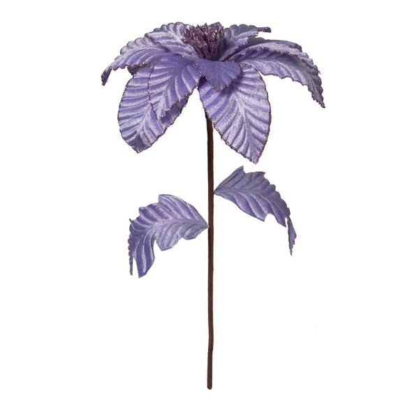 22" Lavender Velvet Glitter Trim Poinsettia (6 Pack)