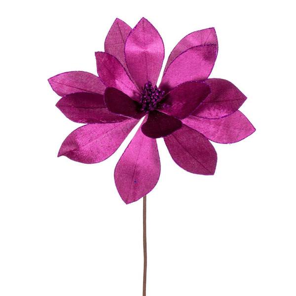 22" Fuchsia Velvet Sheen Glitter Trim Poinsettia Stem (4 Pack)