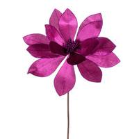 Vickerman 22" Fuchsia Velvet Sheen Glitter Trim Poinsettia Stem (4 Pack)