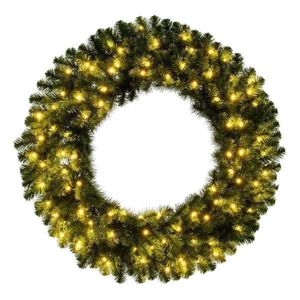 30" Green Deluxe Sequoia Pine Wreath 100 Warm White Lights