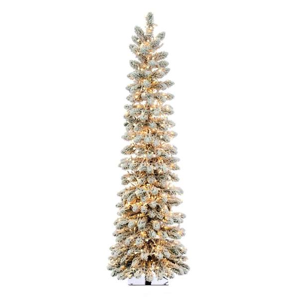 4.5' x 17" Artificial Snowy Flocked Alpine 880 Warm White LED Lights