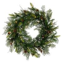 Vickerman 26" Green Mixed Cedar Pine Wreath 50 Warm White Lights Battery Operated