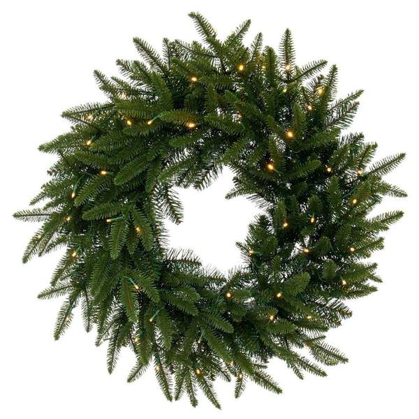 26" Green Maine Fraser Fir Wreath 50 Warm White Lights Battery Operated