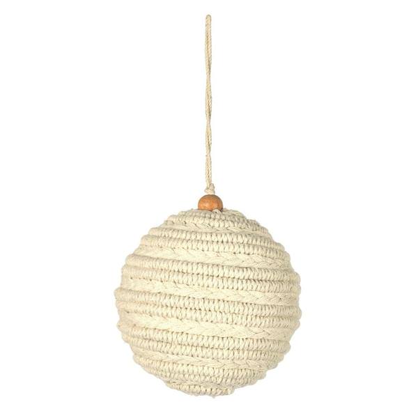 4" White Braided Cotton Ball Ornament (4 Pack)