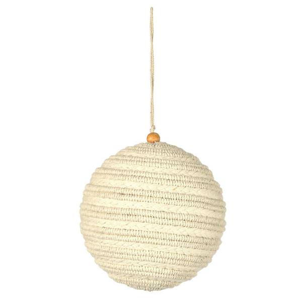 5.5" White Braided Cotton Ball Ornament (2 Pack)