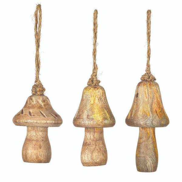2/3/4.5" Medium Wood Mushroom Ornament (3 Pack)