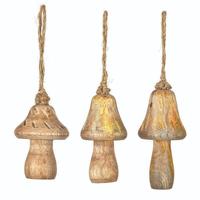 View 2/3/4.5" Medium Wood Mushroom Ornament (3 Pack)