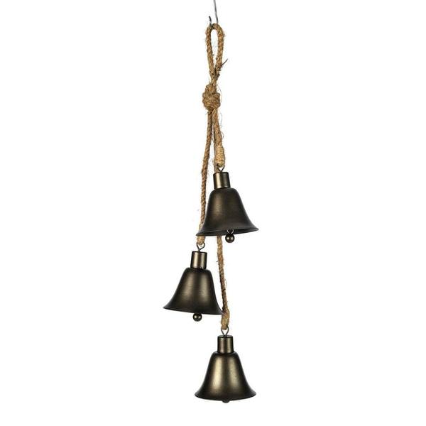 3.5" Matte Mocha Three Bells on Jute Cord Ornament (2 Pack)