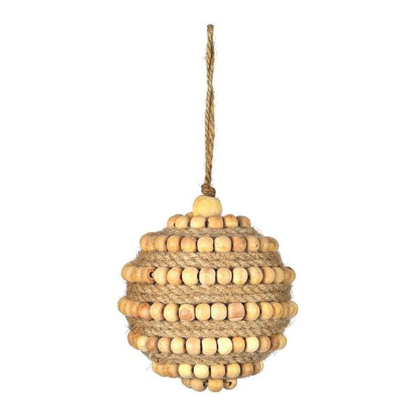 3" Natural Wood Bead Ball Ornament (4 Pack)
