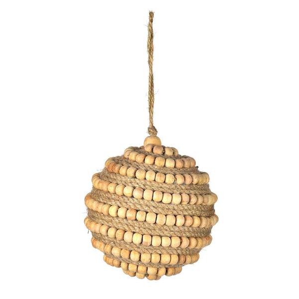 4" Natural Wood Bead Ball Ornament (2 Pack)