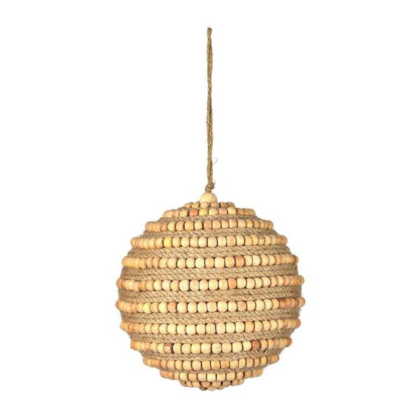 5.5" Natural Wood Bead Ball Ornament (2 Pack)