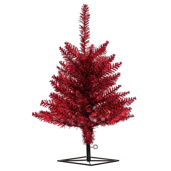 2' x 20" Red Tinsel Artificial Unlit Christmas Tree