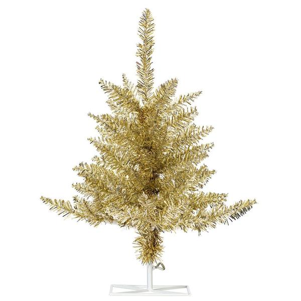 2' x 20" Artificial Champagne Tinsel Fir Tree Unlit