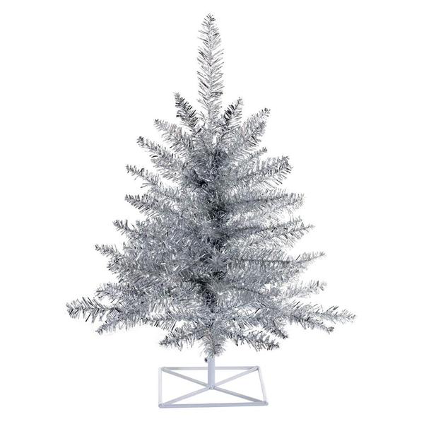 2' x 20" Artificial Silver Tinsel Fir Tree Unlit