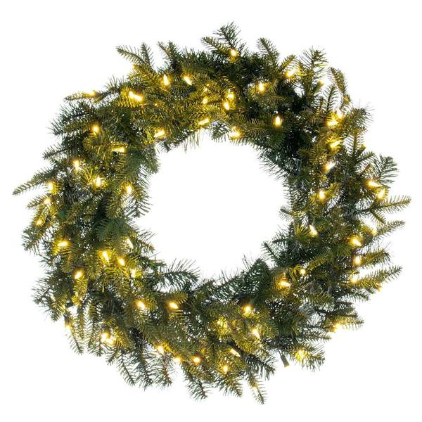 30" Green Georgian Fraser Fir Wreath 70 Warm White Lights Battery Operated
