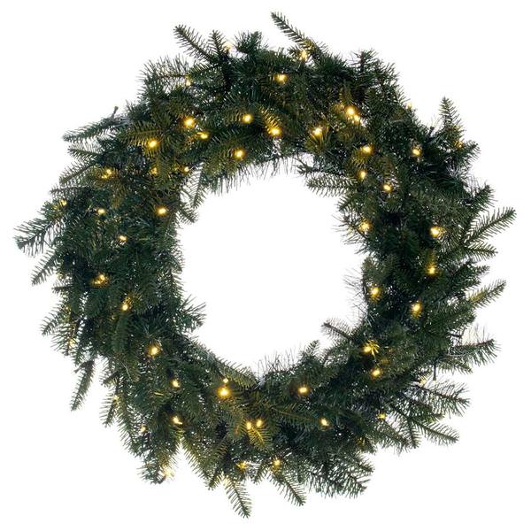 30" Green Georgian Fraser Fir Wreath 70 Warm White Lights Battery Operated