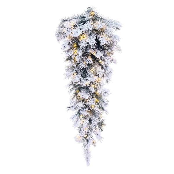 36" Artificial Frost Glacier Pine Teardrop 70 Warm White Battery Operated LED Lights