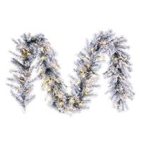 Vickerman 9' x 14" Artificial Frosted Glacier Pine 100 Warm White 5mm Battery Operated Lights Garland