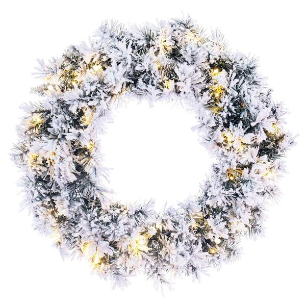 24" Green Georgian Fraser Pine Wreath 50 Warm White Lights Battery Operated