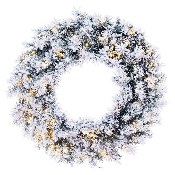 36" Green Frosted Georgian Fraser Fir Wreath 100 Warm White Lights Battery Operated