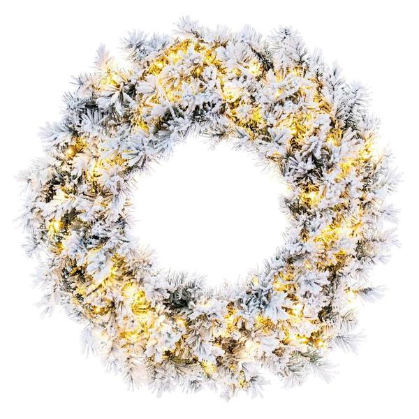 30" Artificial Frosted Glacier Wreath 3mm 200 Warm White Lights