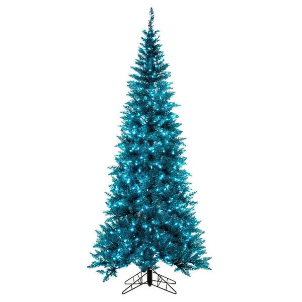 2' x 20" Slim Aqua Tinsel 50 Dura-Lit® Aqua LED Mini Lights 84 Tips Christmas Tree