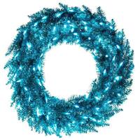 Vickerman 36" Aqua Tinsel Wreath 100 Aqua Lights