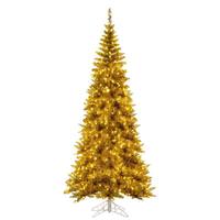 Vickerman 7.5' x 40" Gold Slim Tinsel 500 Dura-Lit® Warm White LED Mini Lights 1238 Tips Christmas Tree